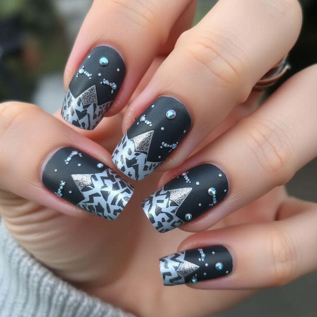 Charcoal Gray Winter Nail Design