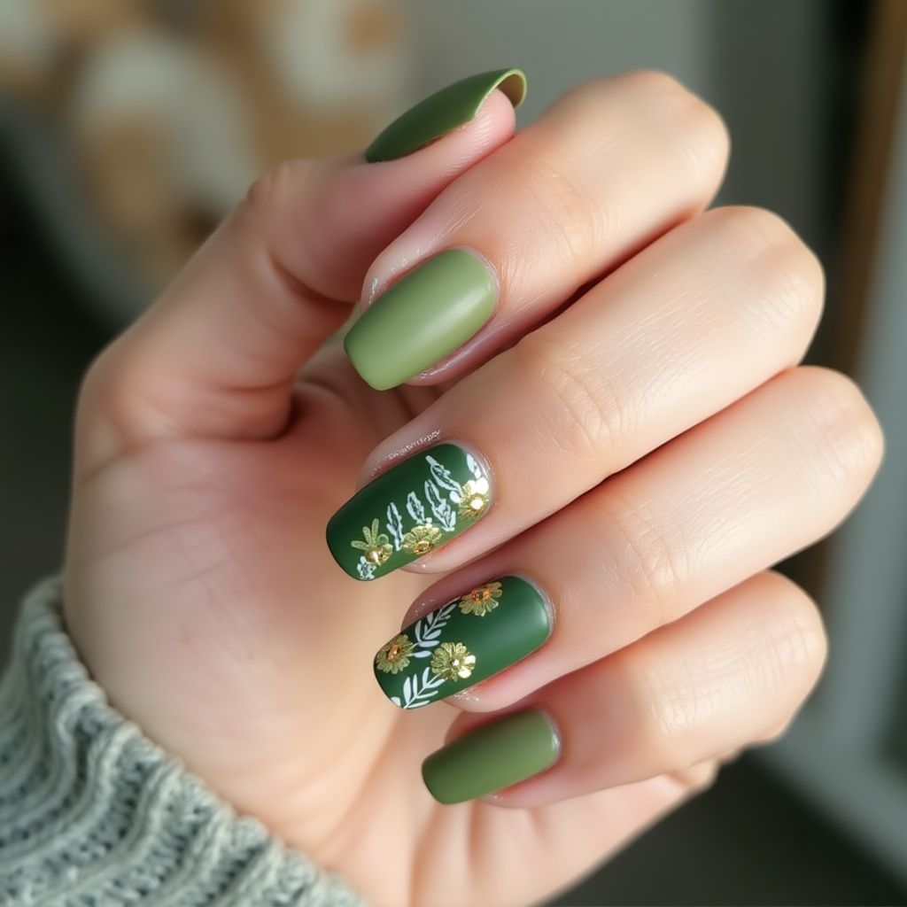 Olive Green Summer Nail Design