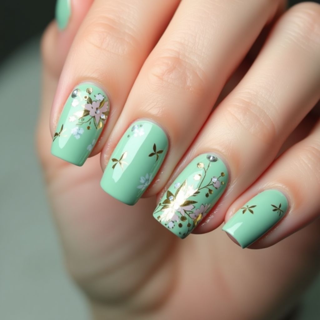 Mint Green Spring Nail Design