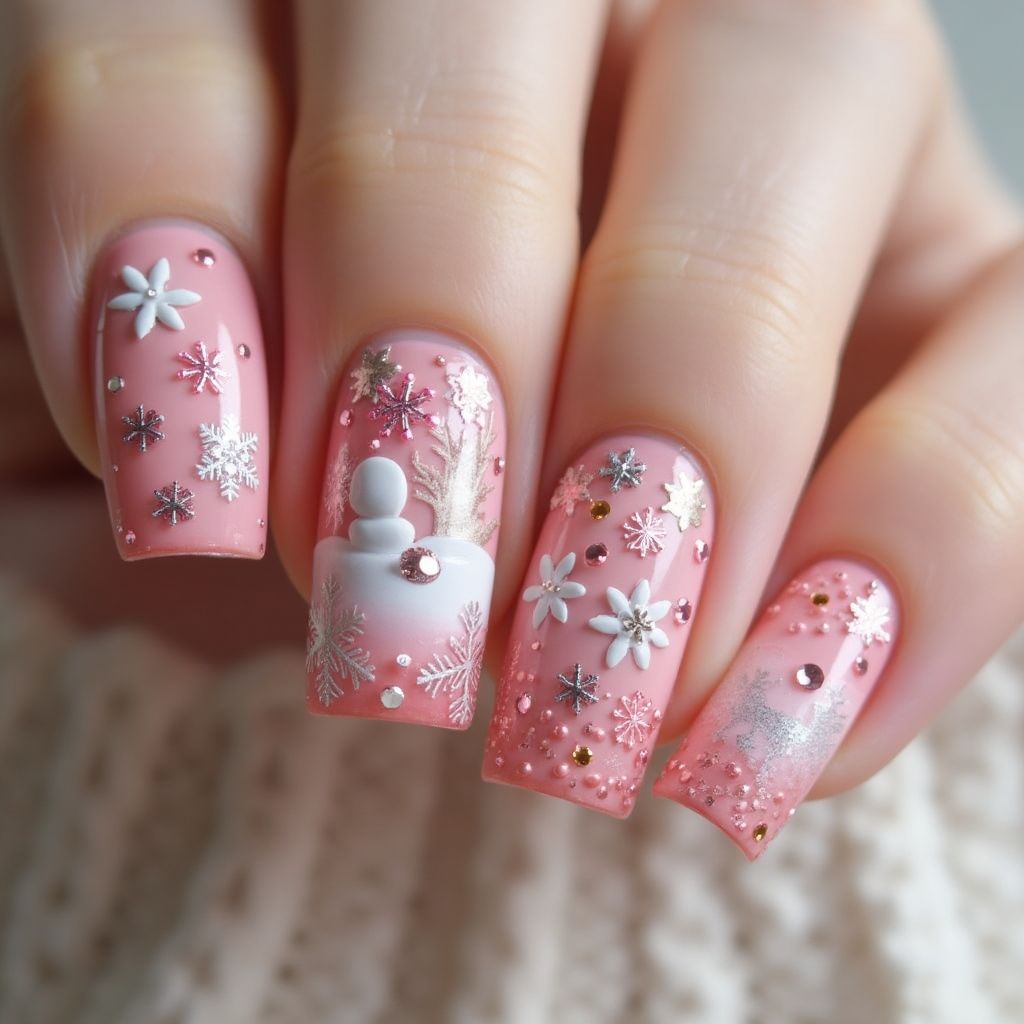 Pink Winter Nail Design