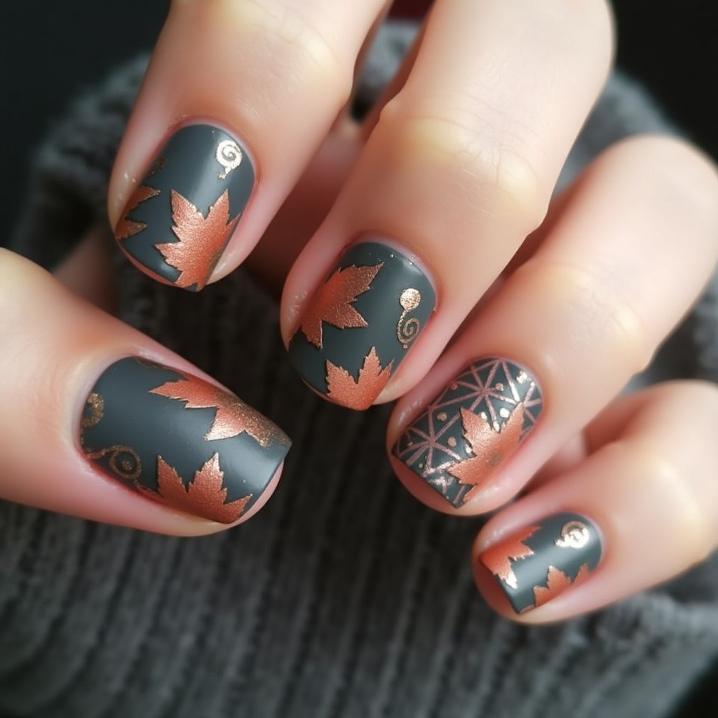 Charcoal Gray Autumn Nail Design