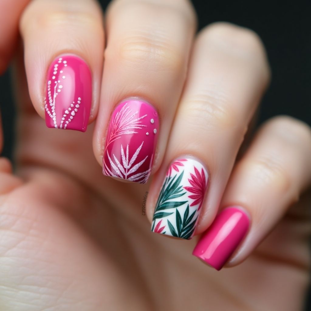 Hot Pink Summer Nail Design
