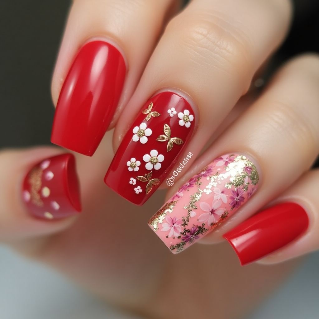 Red Spring Nail Design