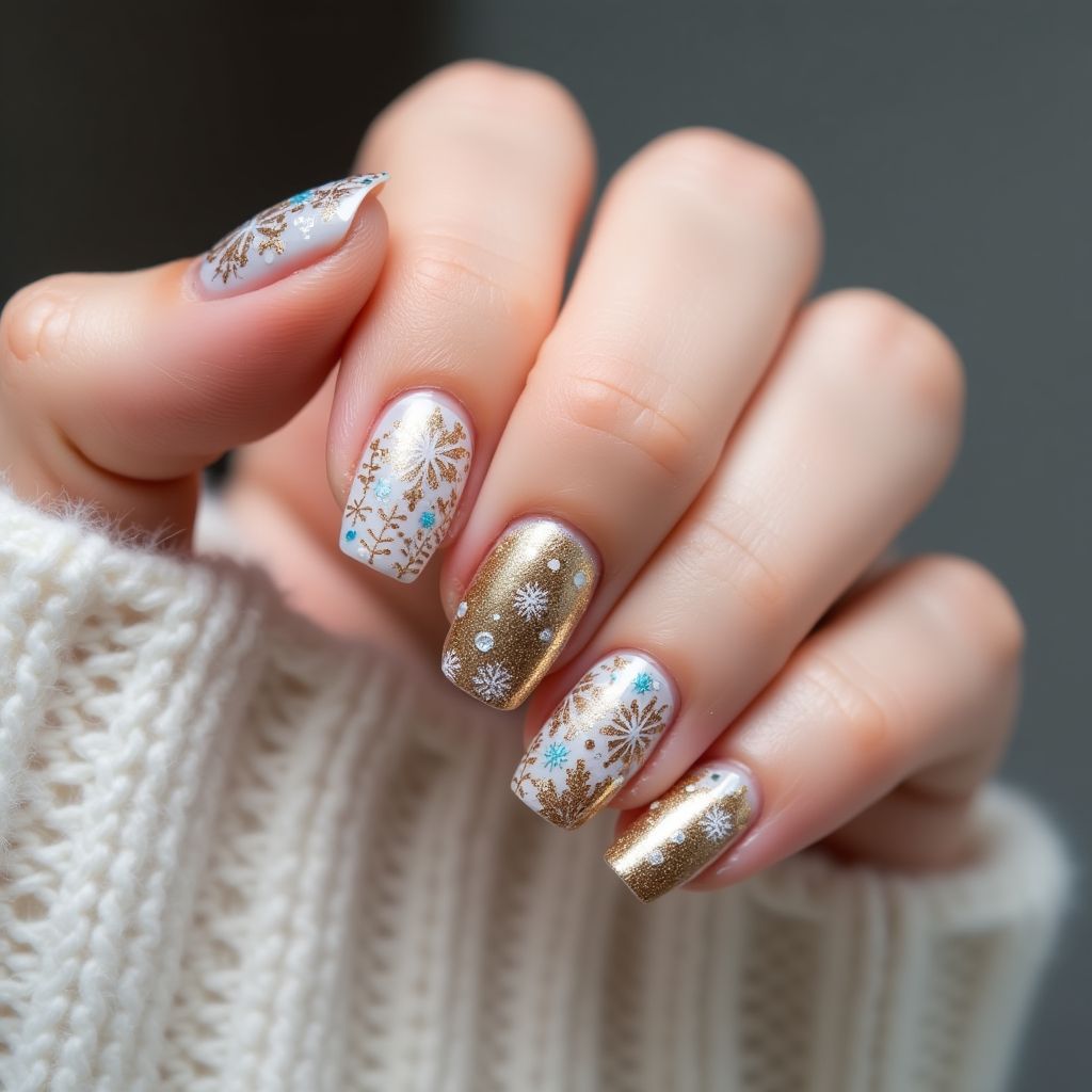 Gold Winter Nail Design