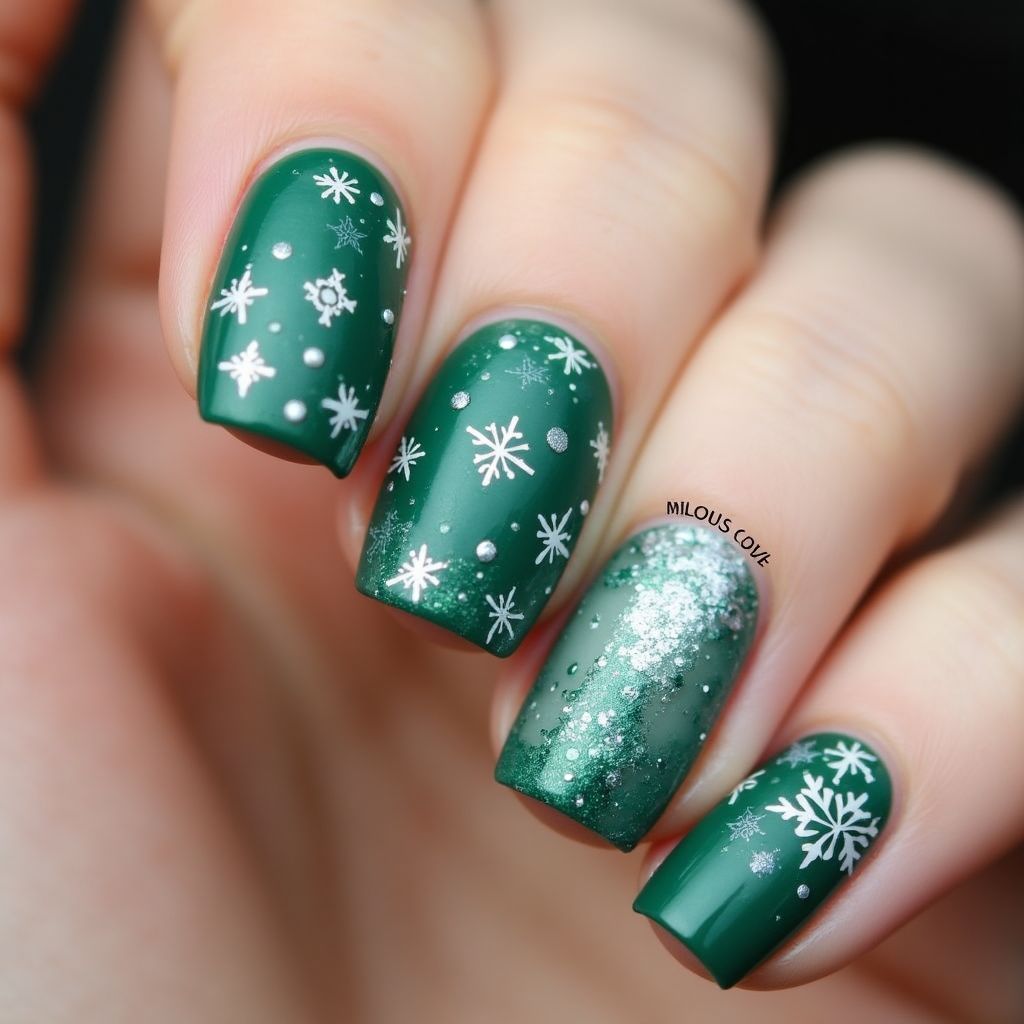 Emerald Green Winter Nail Design