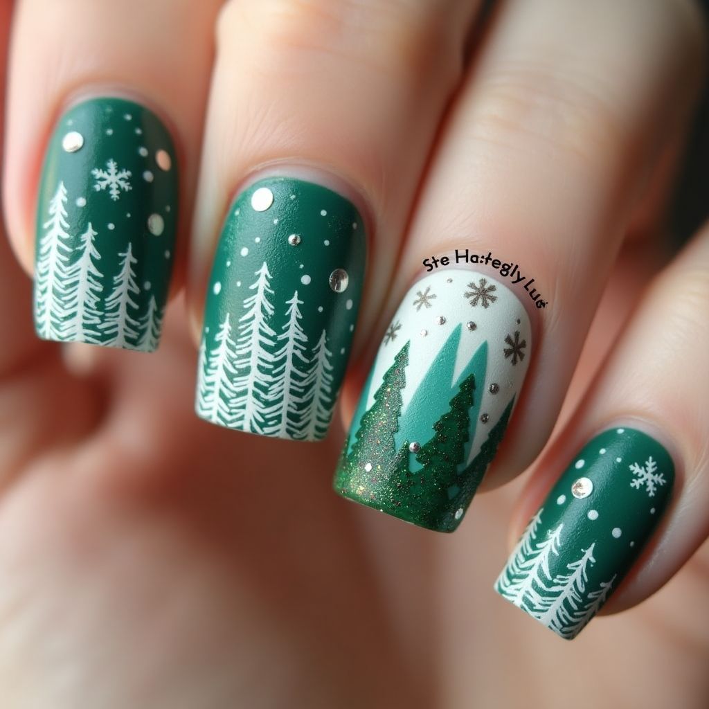 Green Winter Nail Design