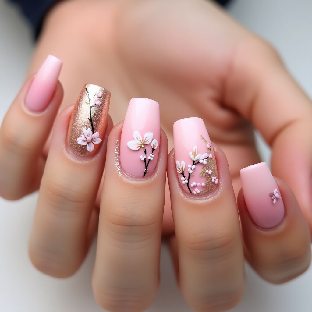 Baby Pink Spring Nail Design