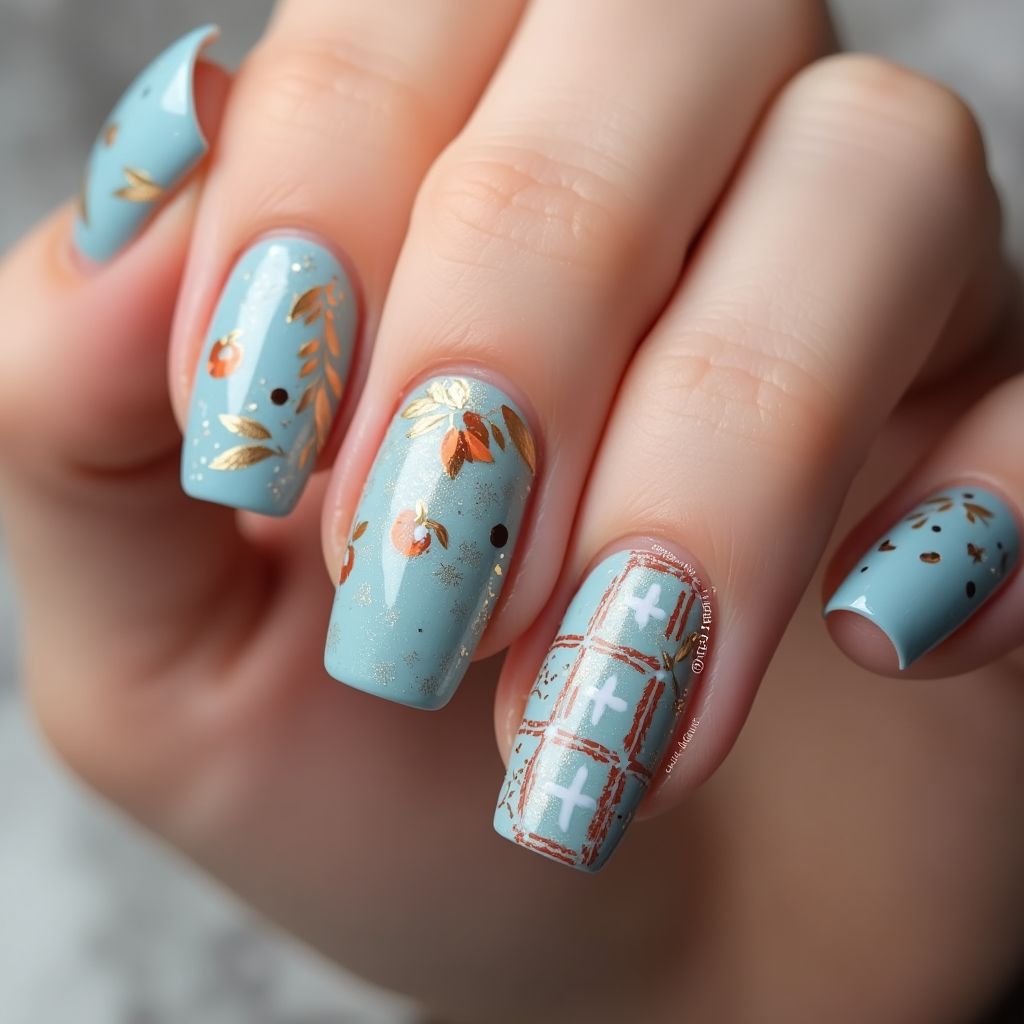 Baby blue Autumn Nail Design