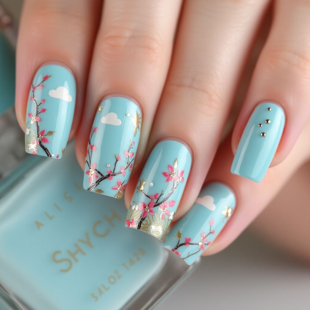 Sky Blue Spring Nail Design