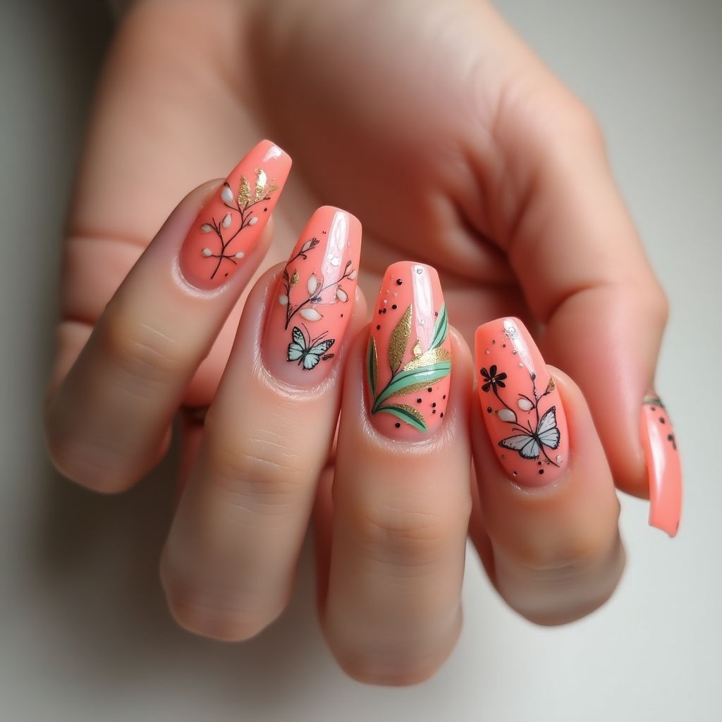 Coral Spring Nail Design