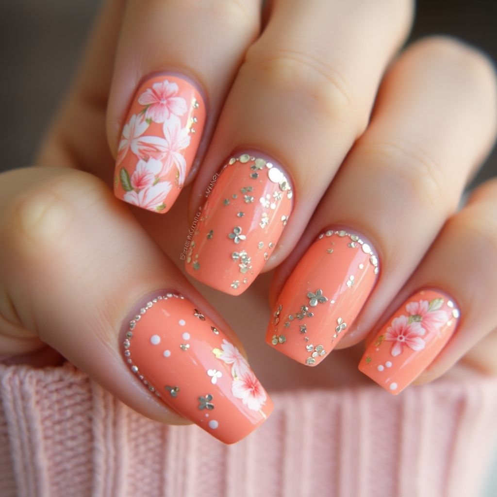 Coral Spring Nail Design