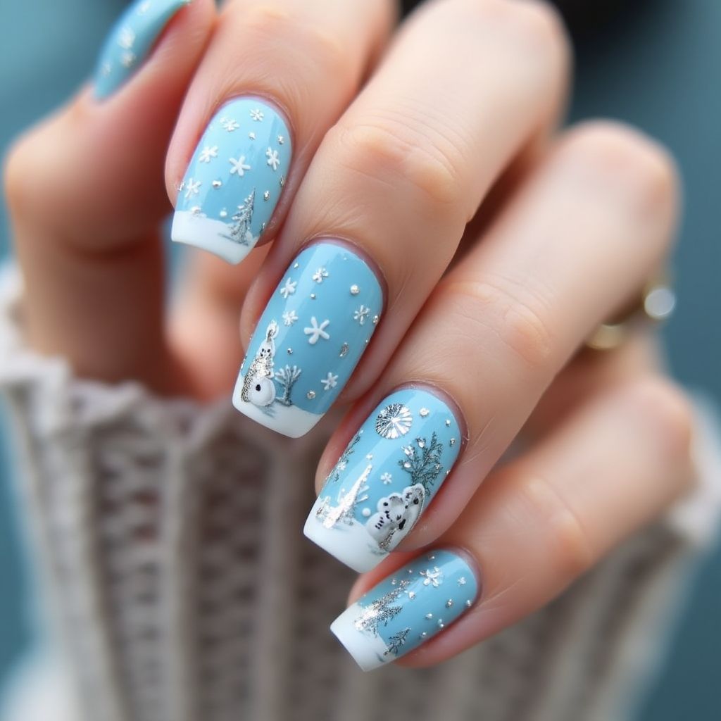 Sky Blue Winter Nail Design