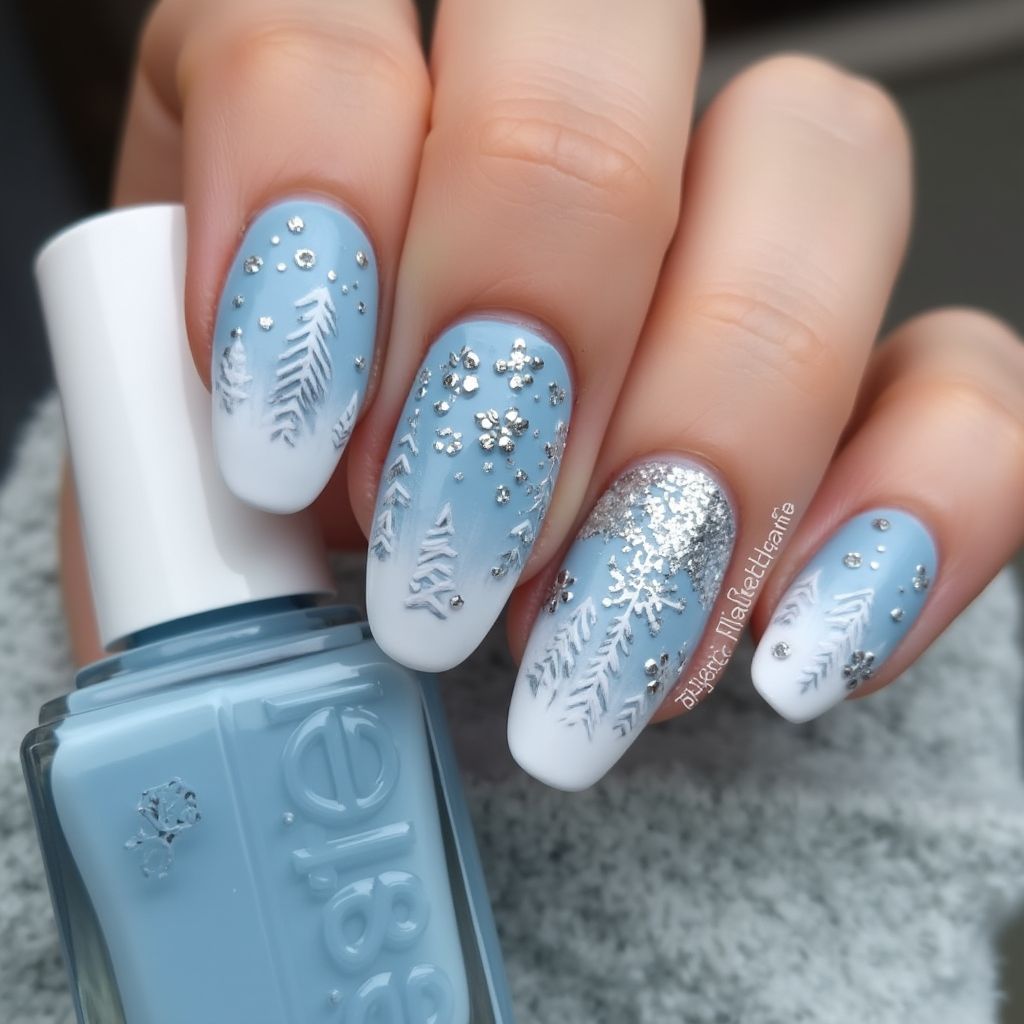 Sky Blue Winter Nail Design