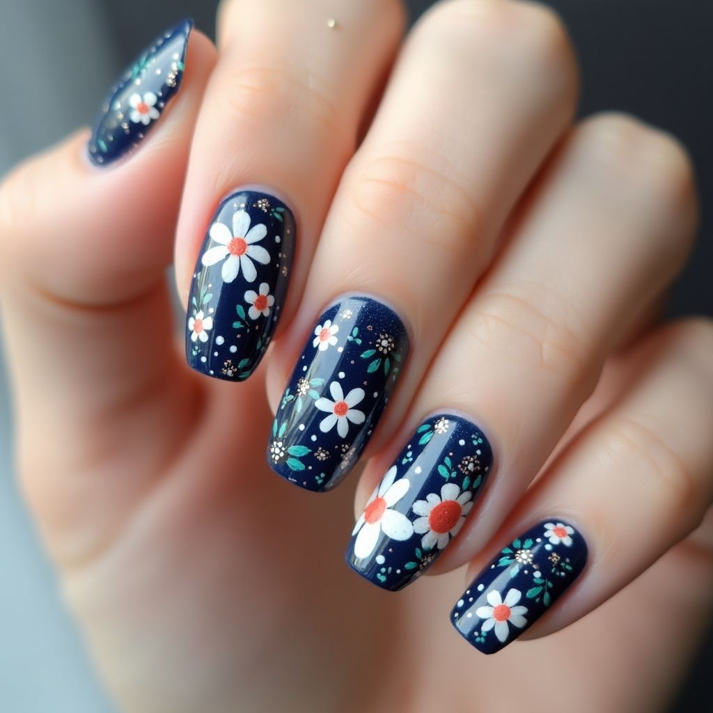 Navy Blue Spring Nail Design