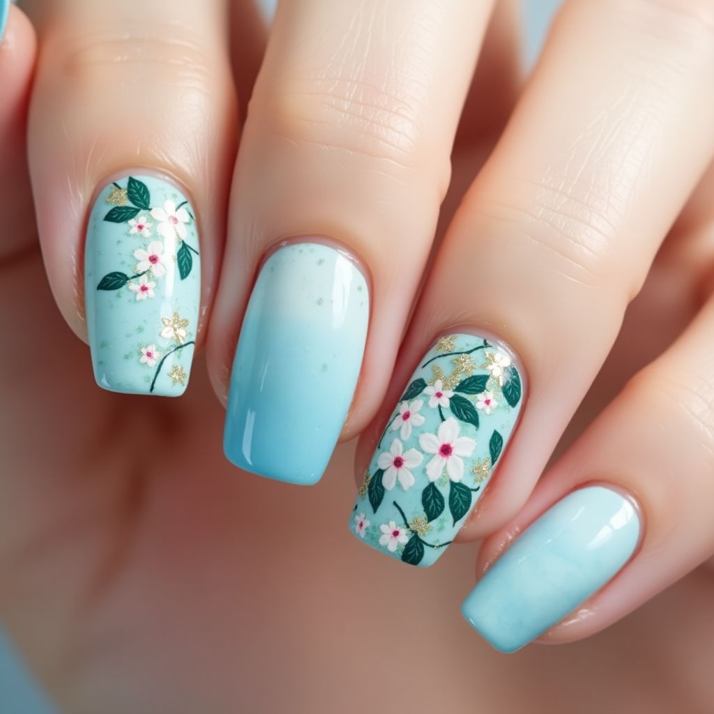 Sky Blue Spring Nail Design