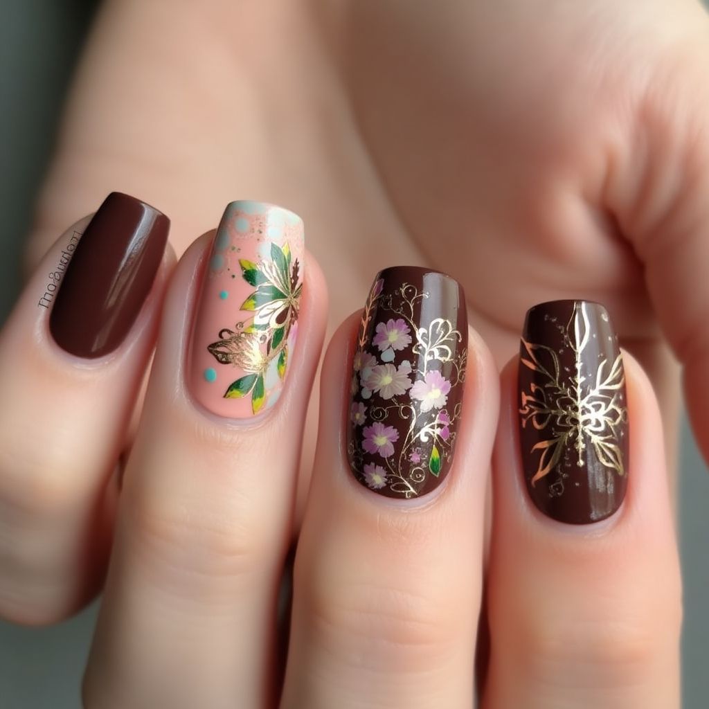 Chocolate Brown Spring Nail Design