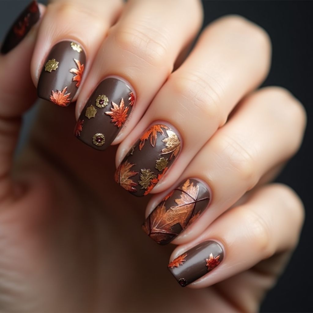 Chocolate Brown Autumn Nail Design