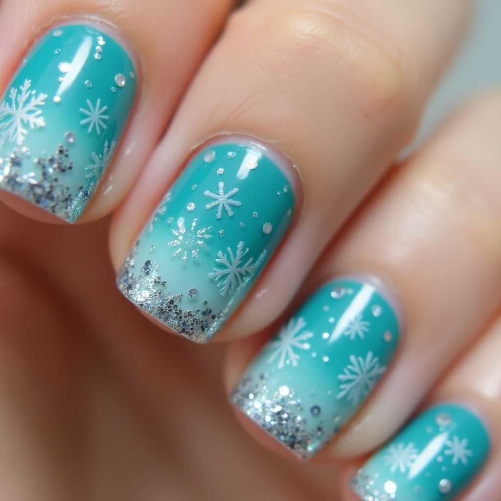 Turquoise Winter Nail Design
