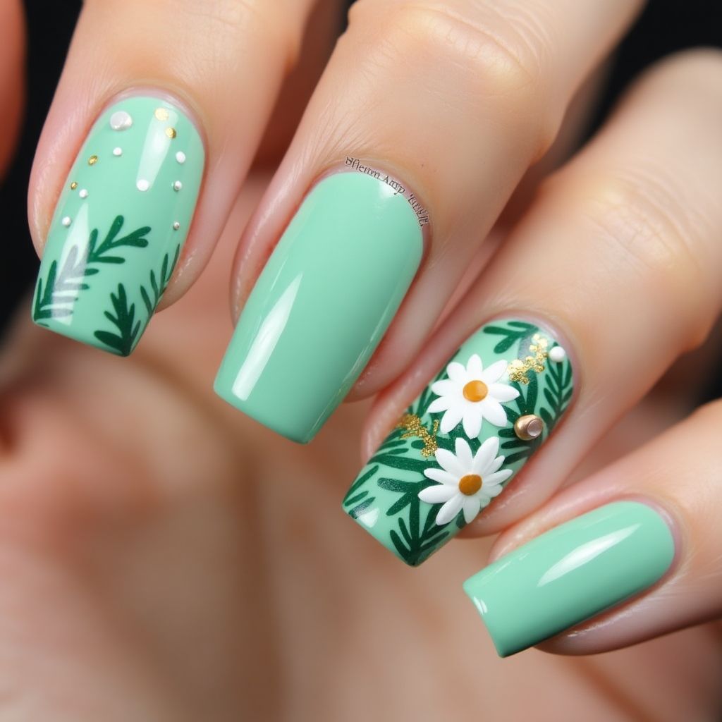 Mint Green Summer Nail Design