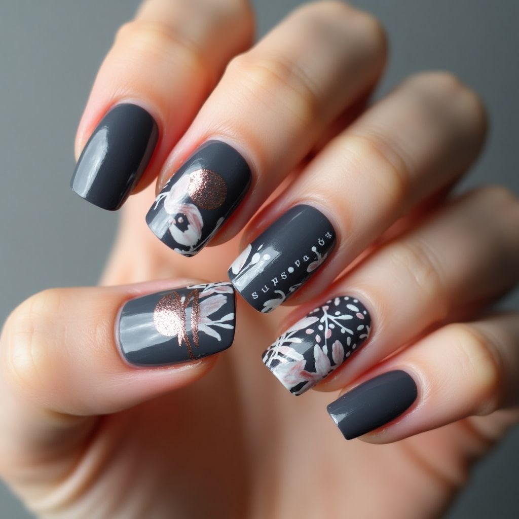 Charcoal gray Summer Nail Design