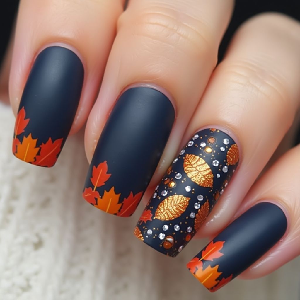 Navy Blue Autumn Nail Design