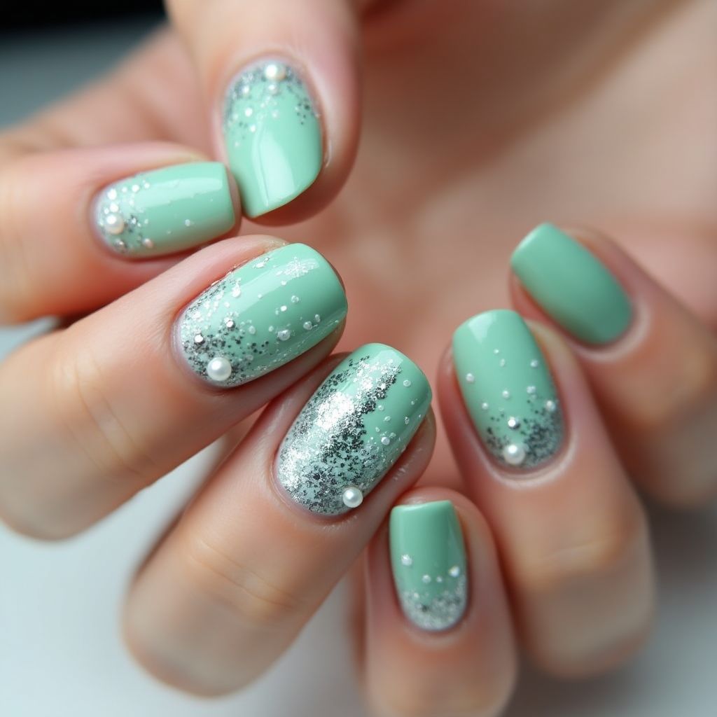Mint Green Winter Nail Design
