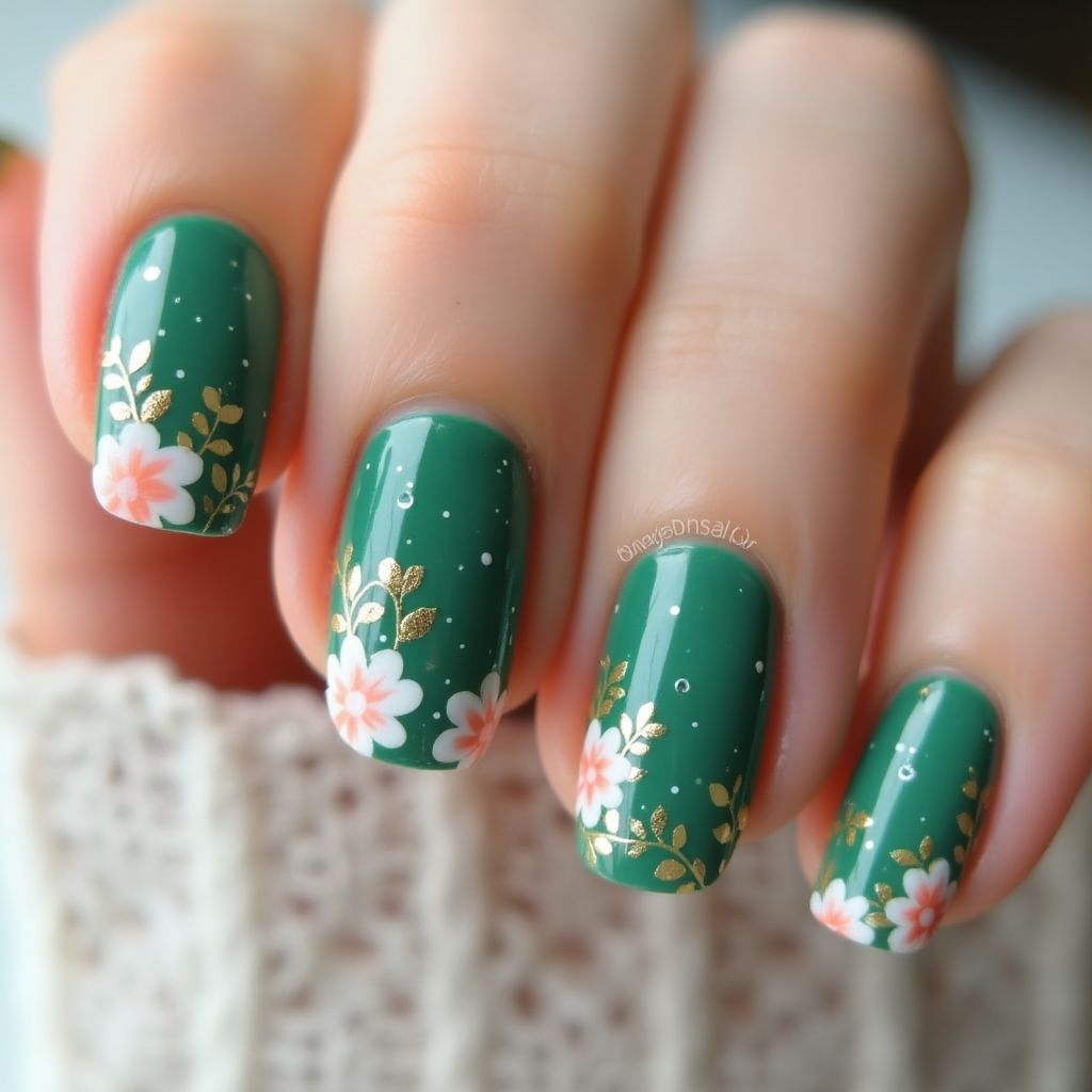Emerald green Spring Nail Design