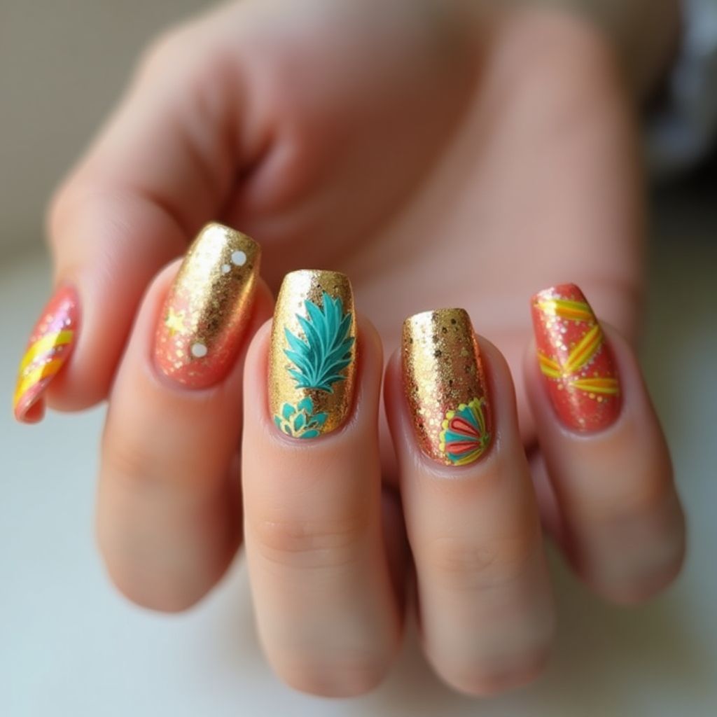 Gold Summer Nail Design