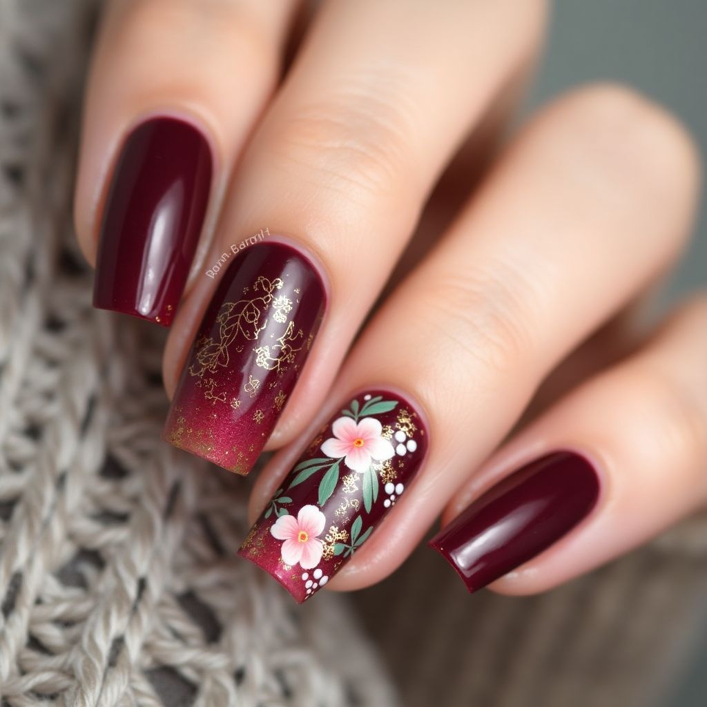 Wine Spring Nail Design