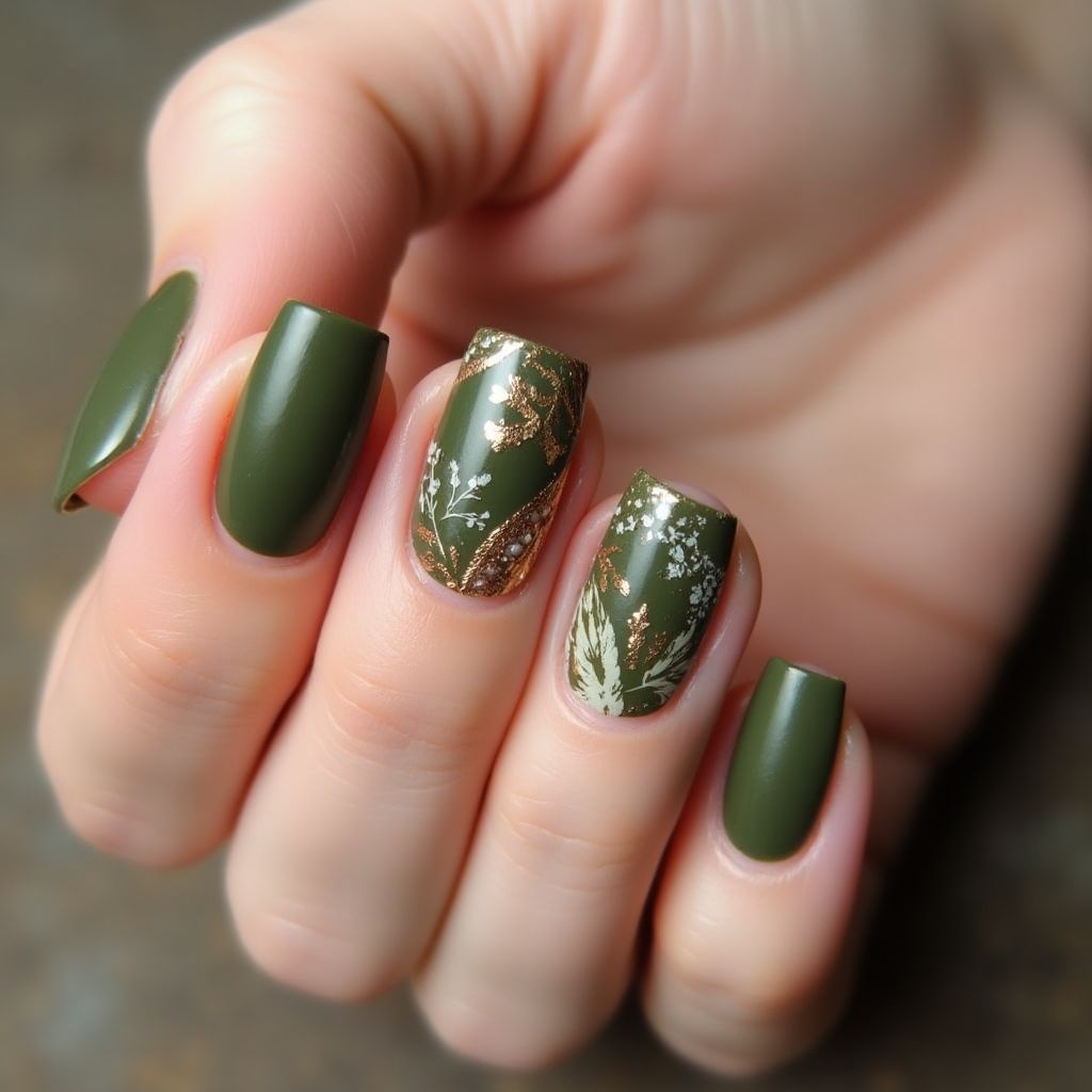 Olive Green Autumn Nail Design