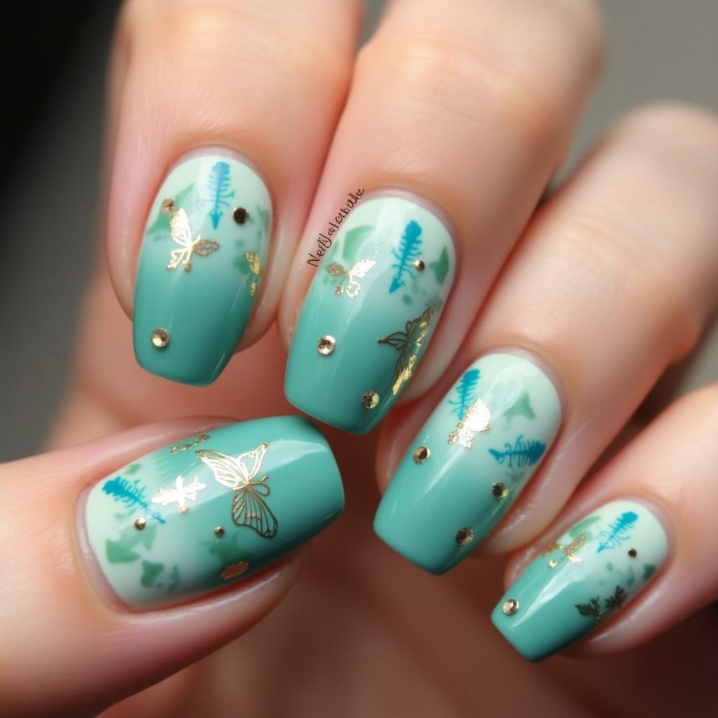 Teal Spring Nail Design