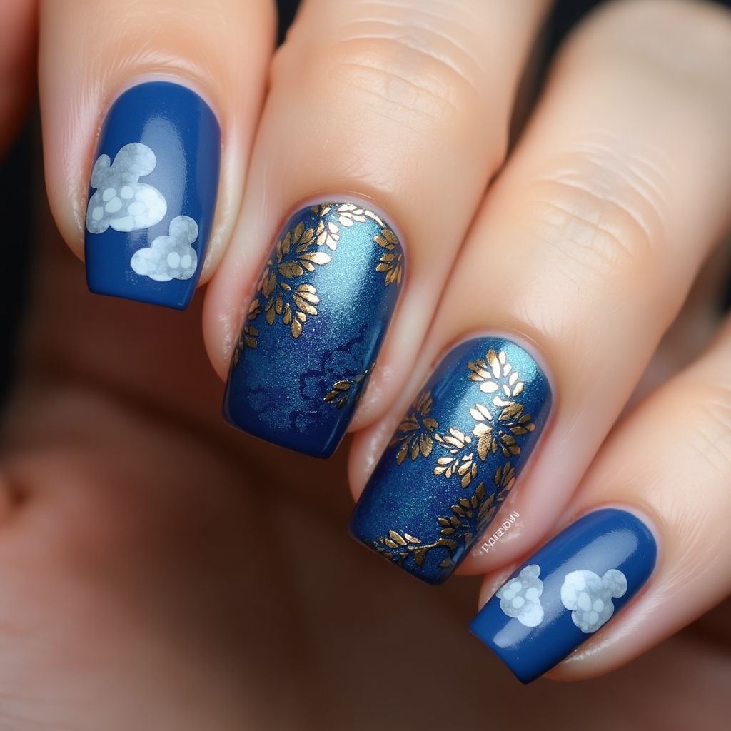Blue Autumn Nail Design