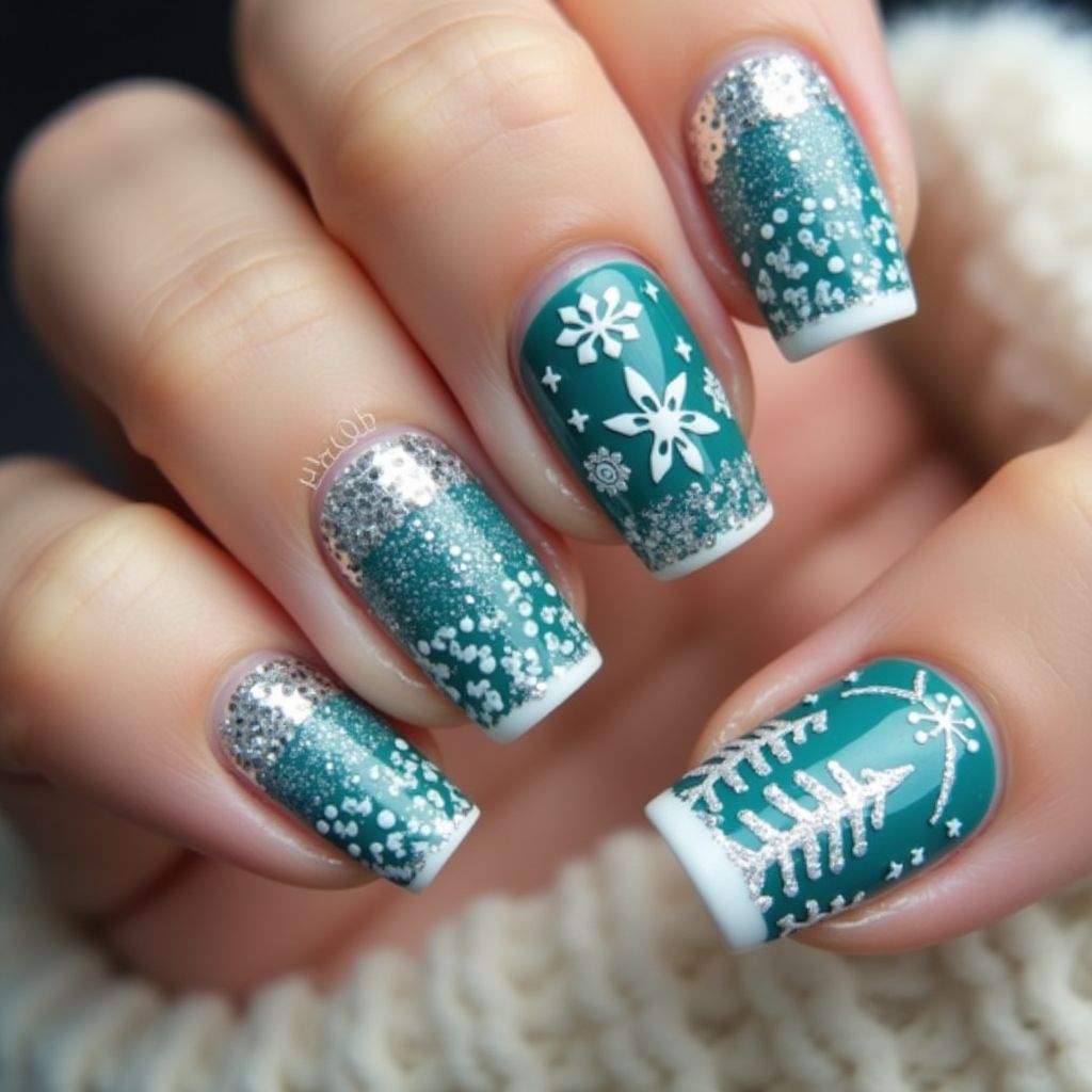 Teal Winter Nail Design
