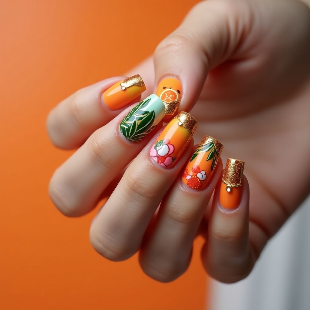 Orange Summer Nail Design