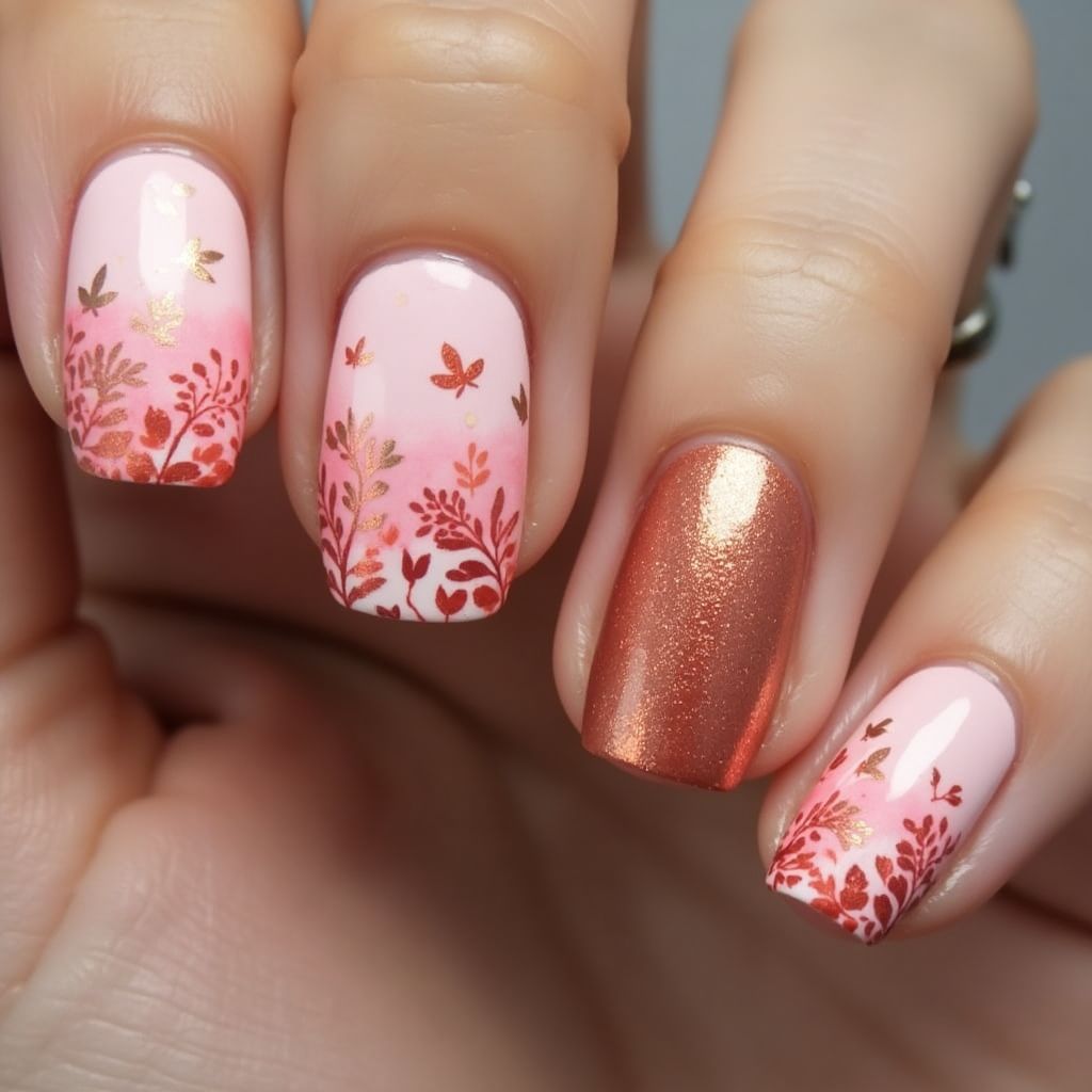 Pink Autumn Nail Design