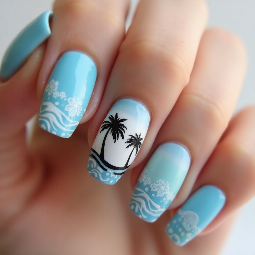 Baby Blue Summer Nail Design