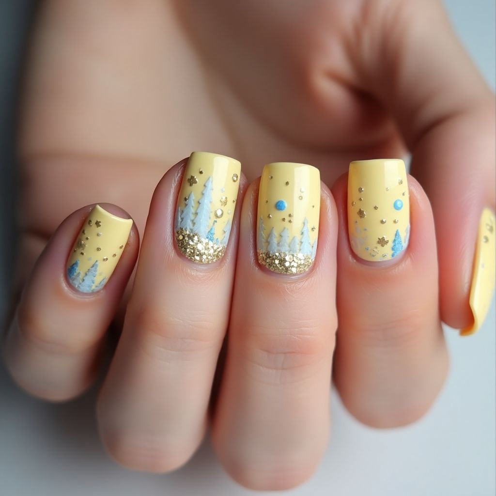 Pastel Yellow Winter Nail Design