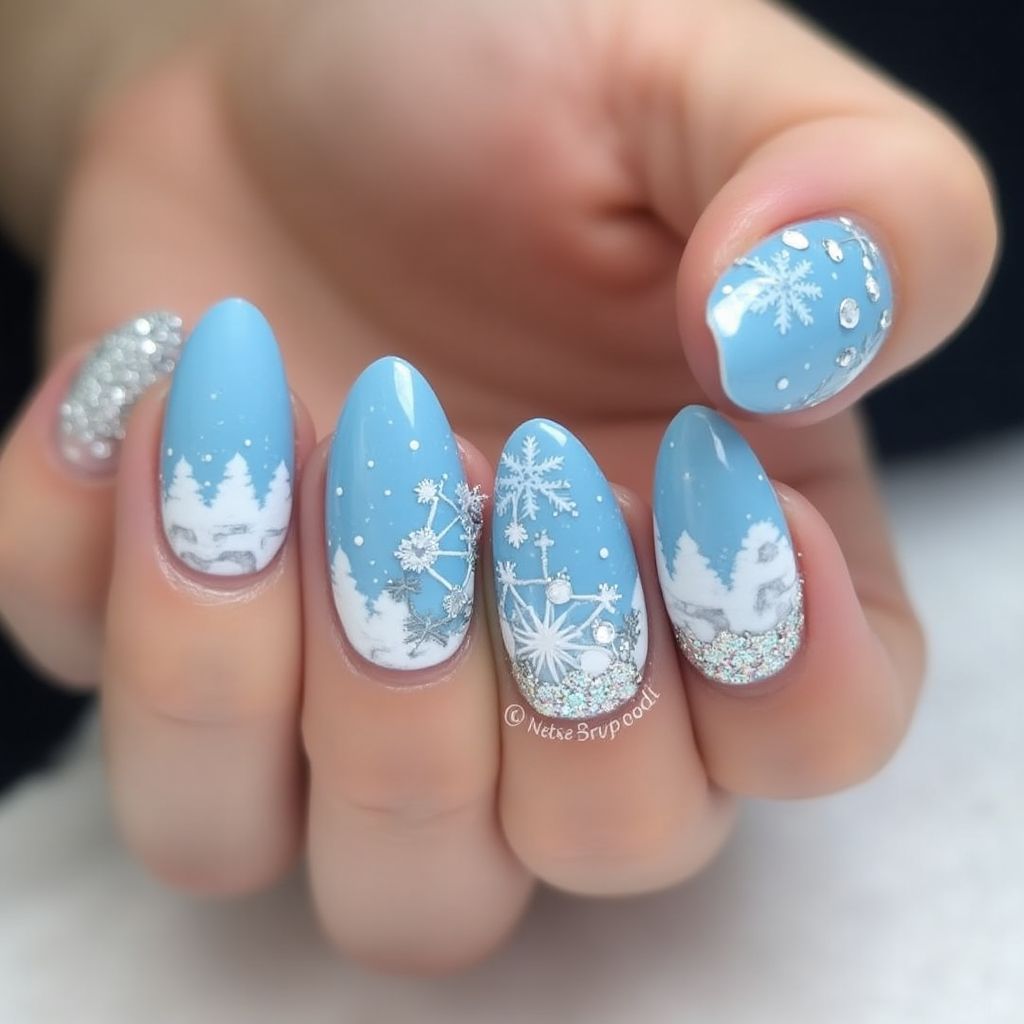 Sky Blue Winter Nail Design
