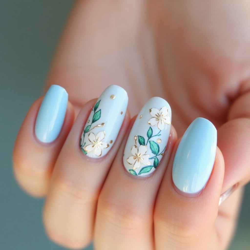 Sky Blue Spring Nail Design