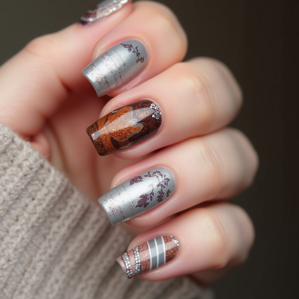 Silver Autumn Nail Design