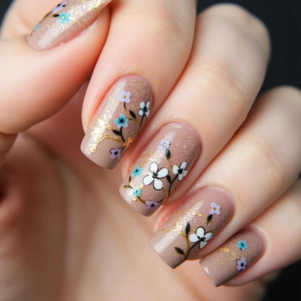 Tan Spring Nail Design