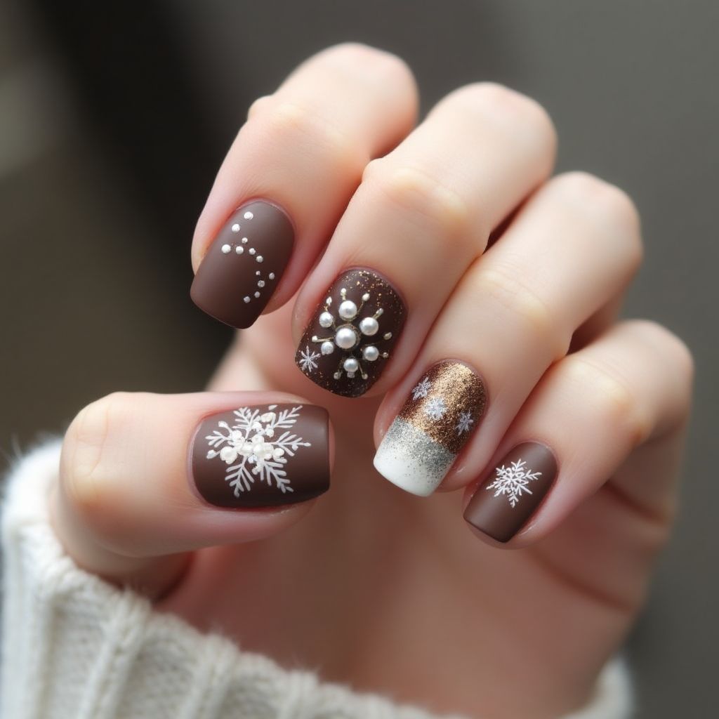 Chocolate Brown Winter Nail Design
