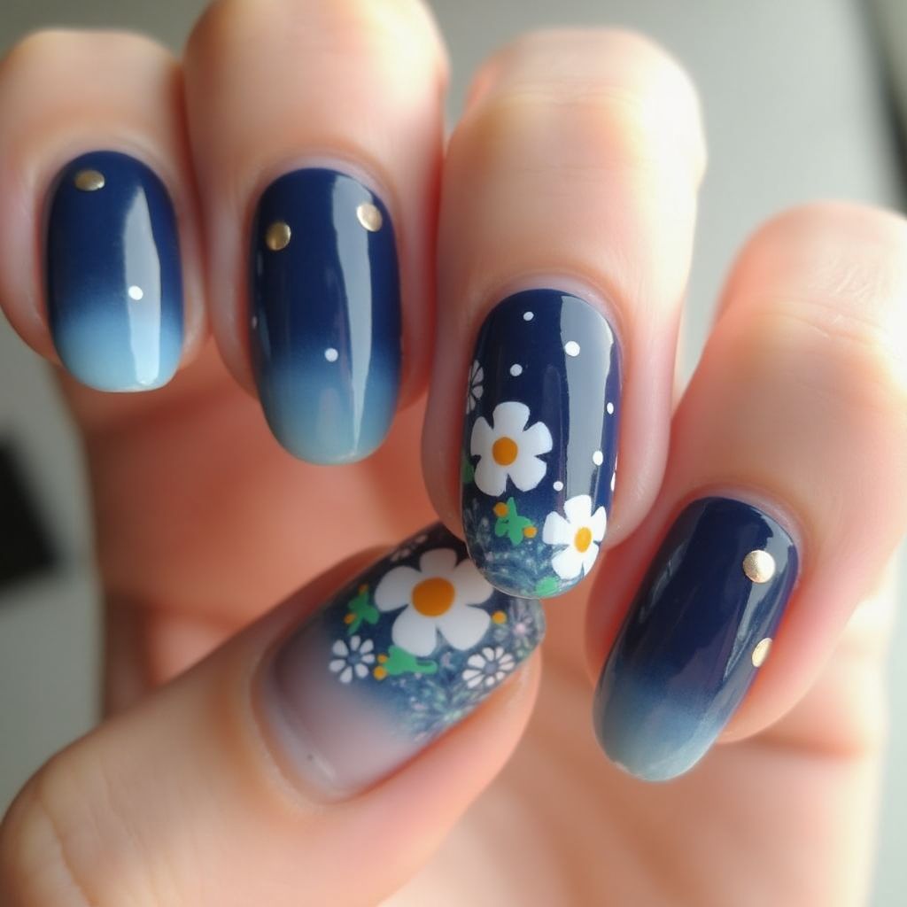 Navy Blue Spring Nail Design