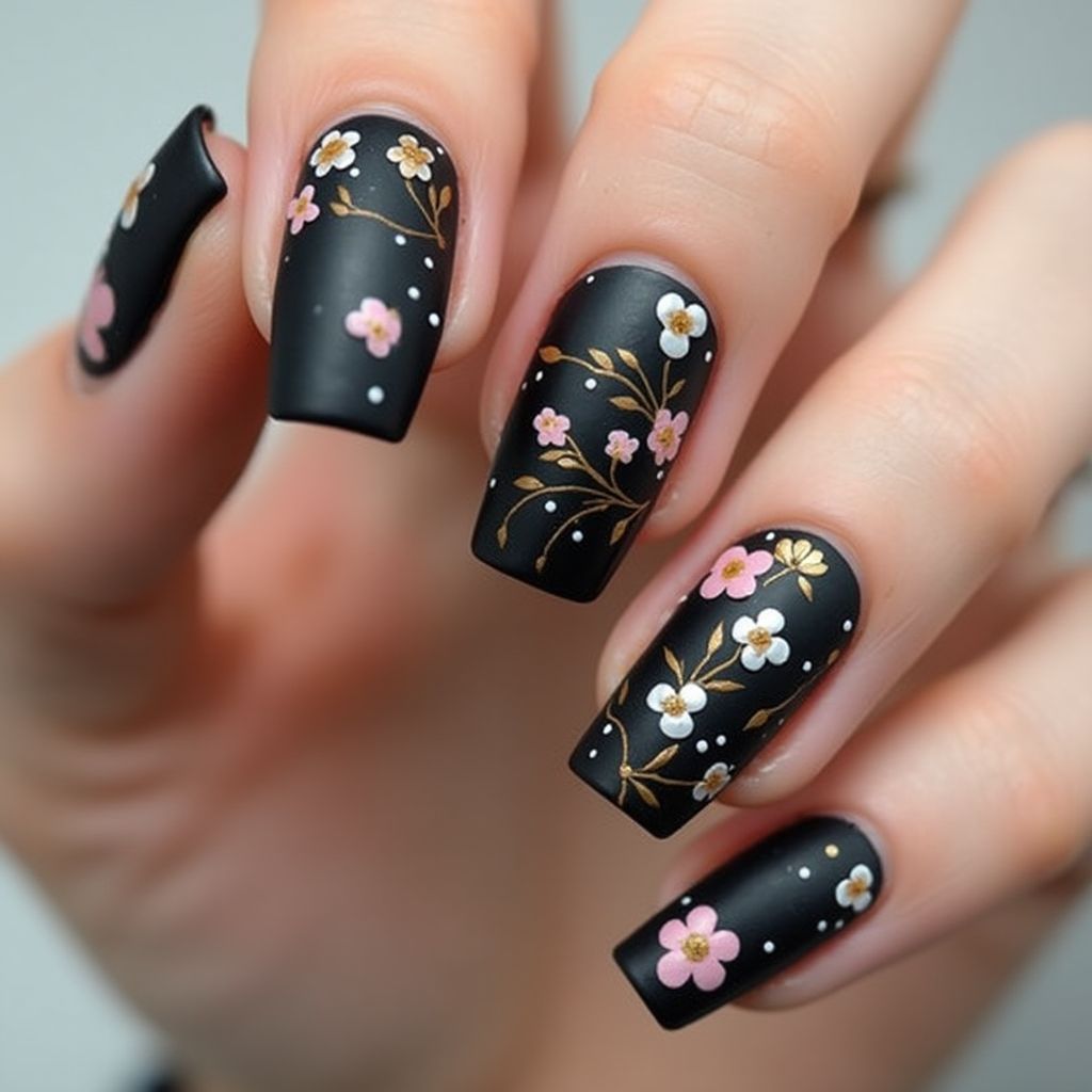 Black Spring Nail Design