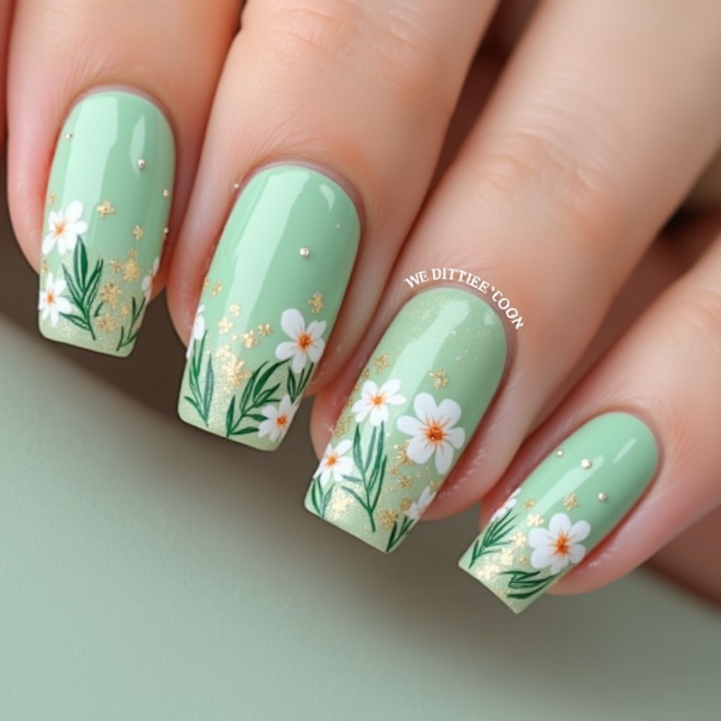 Pastel Green Summer Nail Design