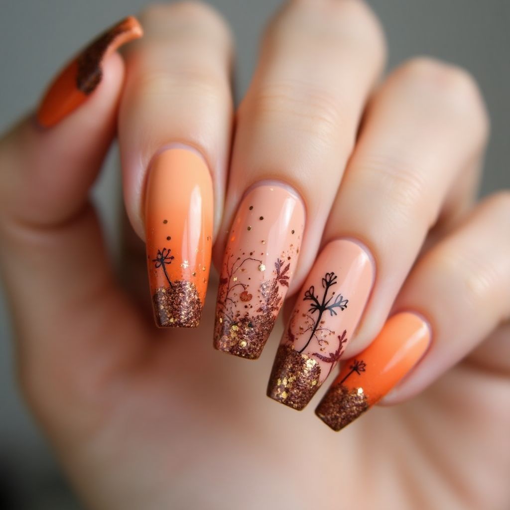 Peach Autumn Nail Design