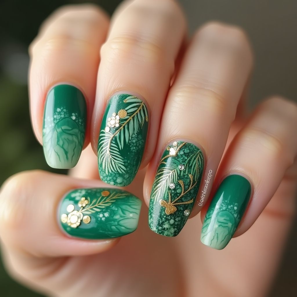 Emerald green Summer Nail Design