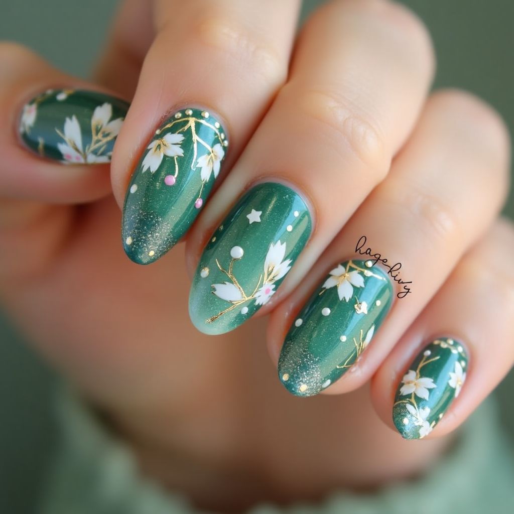 Emerald Green Spring Nail Design