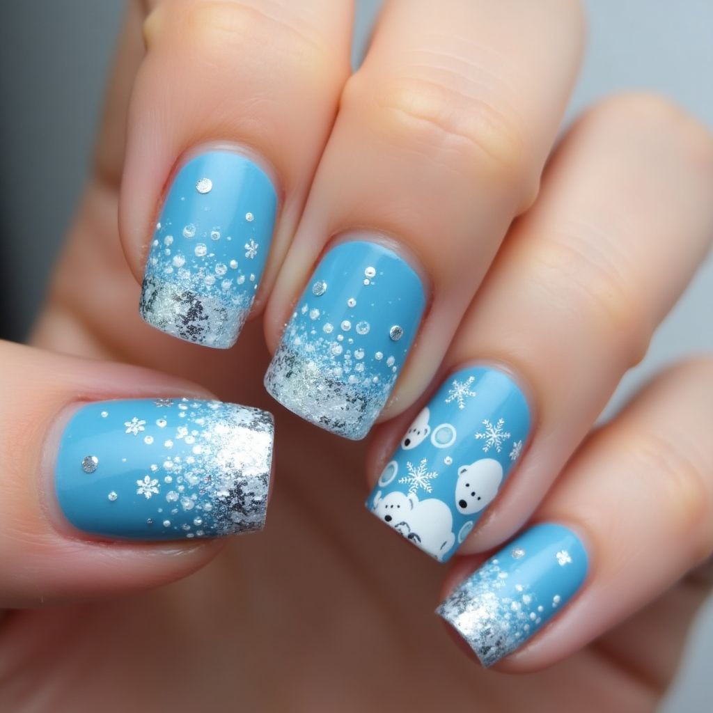 Sky Blue Winter Nail Design