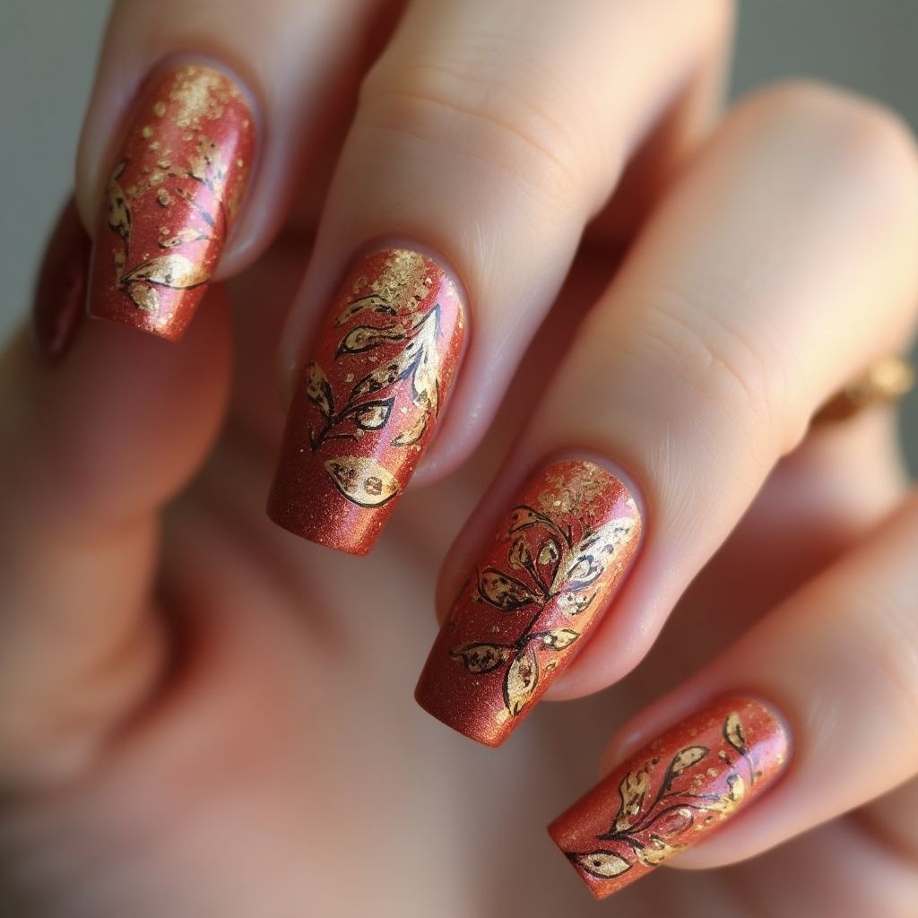 Bronze Autumn Nail Design